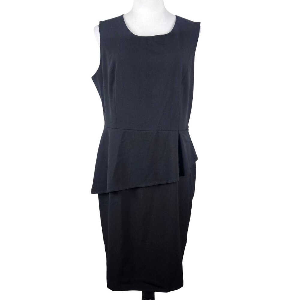 Calvin Klein Elegant Formal Womens Size 14 Black Sleeveless Peplum Sheath Dress